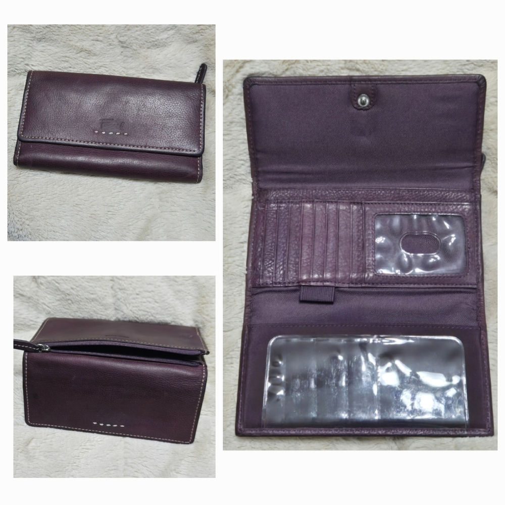 Fossil Leather Wallet Trifold Wallet Burgundy